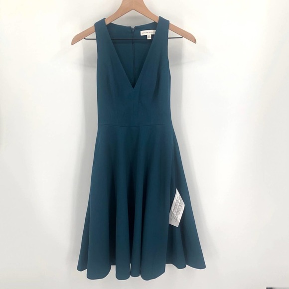 DRESS THE POPULATION Catalina Peacock Blue Fit & Flare Cocktail Dress XS NEW - Picture 2 of 11